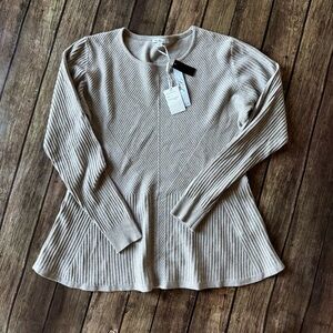 🍁 Villa Milano Ribbed Peplum Sweater | Heather Latte | Size Large | NWT